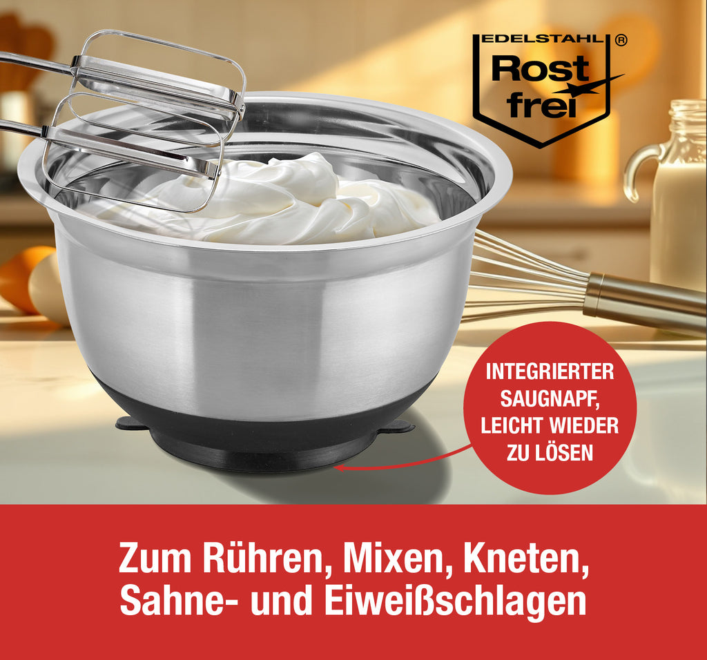 Cucinova 2er Set Edelstahlrührschüssel Set 18 cm und 22 cm mit Saugnapf