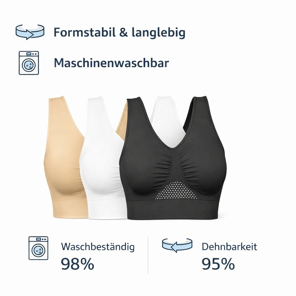Smart Tex Sport BH 3er Set "Sporty" Klassik, Gr. L - Smarttex Sport BH-Set Damen – 3er Set Sport-BHs, Bequemer Komfort-BH ohne Bügel, Atmungsaktiv & Elastisch, Ideal für Fitness, Yoga, Training und Alltag, Größe L